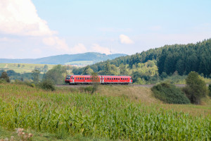 611 015 an einem Maisfeld bei Döggingen auf der Höllentalbahn, aufgenommen am 10.09.2016.