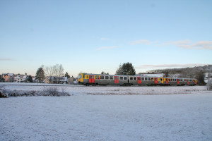 Zwei VT2E der HLB bei Hundstadt auf der Taunusbahn, aufgenommen am 05.01.2017.