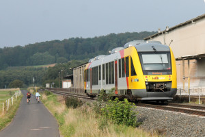 648 023 zwischen Mainzlar und Treis auf der Lumdatalbahn, aufgenommen am 07.09.2014.