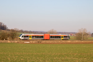 Ein GTW der HLB bei Borsdorf auf der Horlofftalbahn, aufgenommen am 20.01.2019.