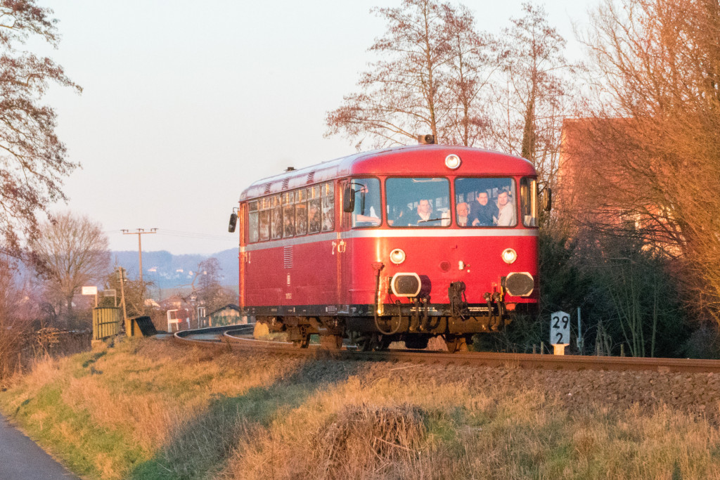 798 752 bei Glauberg auf der Niddertalbahn, aufgenommen am 20.01.2019.