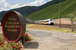 460 001 erreicht den "Wein-Lehrpfad" im Boppard Hamm auf der linken Rheinstrecke, aufgenommen am 23.06.2019.