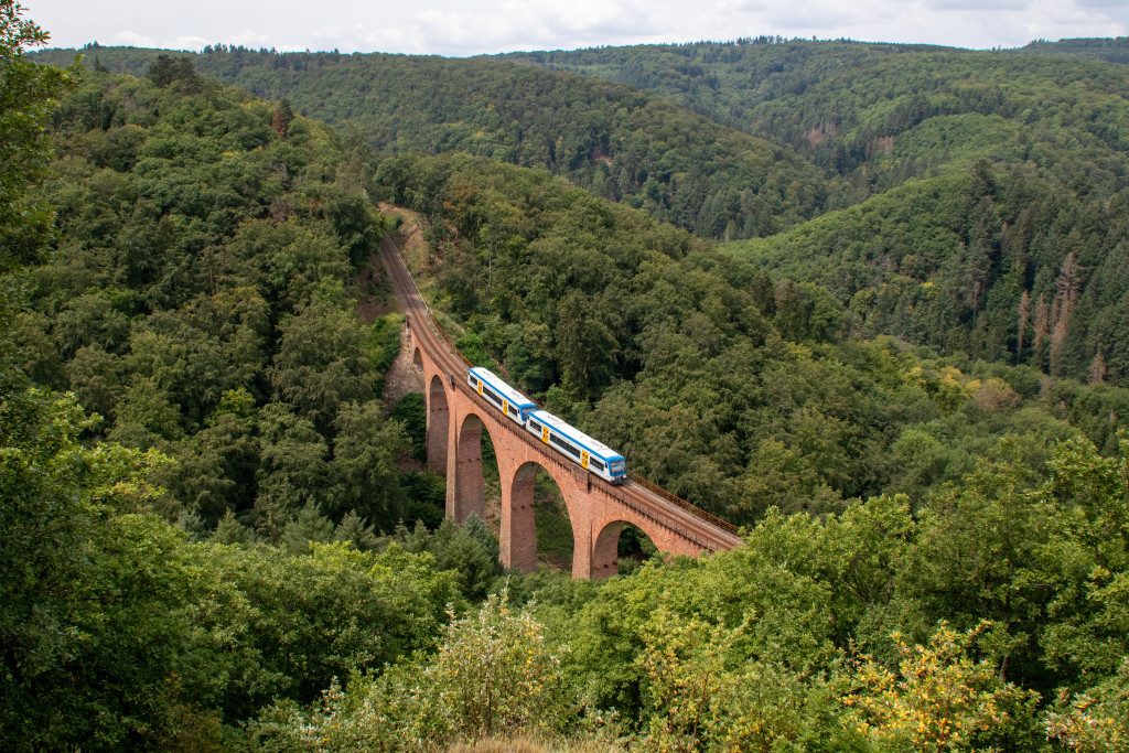 650 351 und 650 350 auf dem Hubertusviadukt der Hunsrückbahn, aufgenommen am 19.07.2020.