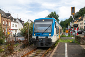650 132 in Kövenig auf der Moselweinbahn, aufgenommen am 15.08.2021.