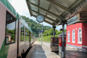648 167 der VECTUS steht am Bahnsteig in Nassau auf der Lahntalbahn, aufgenommen am 04.08.2014.
