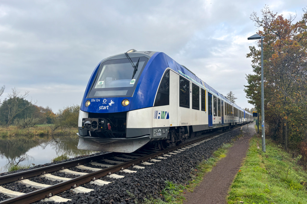 554 124 und ein weiterer 554 an den Tümpeln bei Trais-Horloff auf der Lahn-Kinzig-Bahn, aufgenommen am 25.10.2024.