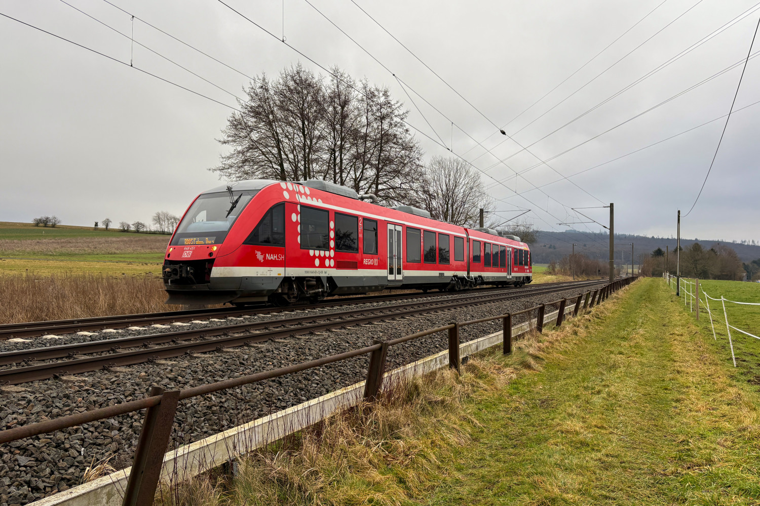 648 451 bei Niedernhausen auf der Main-Lahn-Bahn, aufgenommen am 16.01.2025.