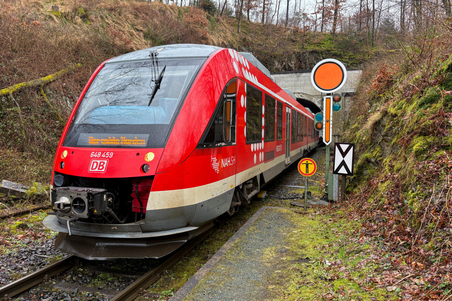 648 459 am Haltepunkt Königsstollen auf der Hellertalbahn, aufgenommen am 30.01.2025.